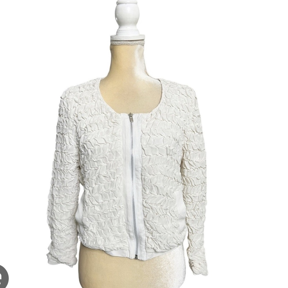 Frank Lyman Design White Bomber Jacket with Textured Fabric